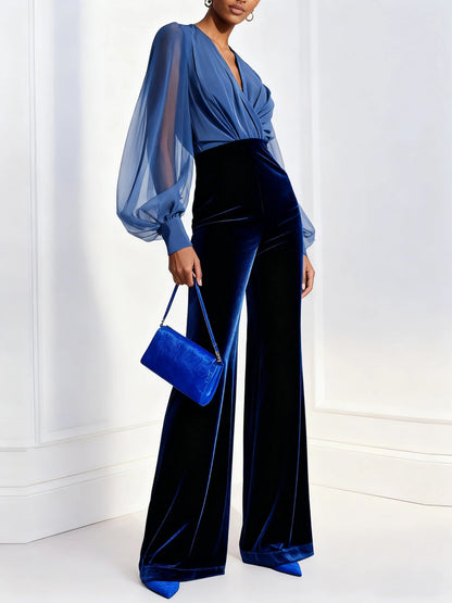 Georgette – Velvet and Chiffon-Look Wide Leg Jumpsuit