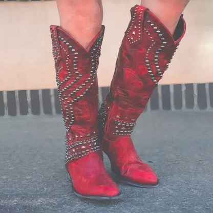 Elaine – Studded Knee-High Western Boots