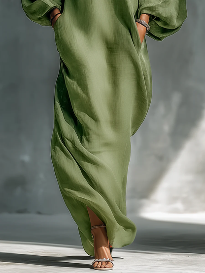 Vickie | Green Off-Shoulder Puff Sleeve Maxi Dress