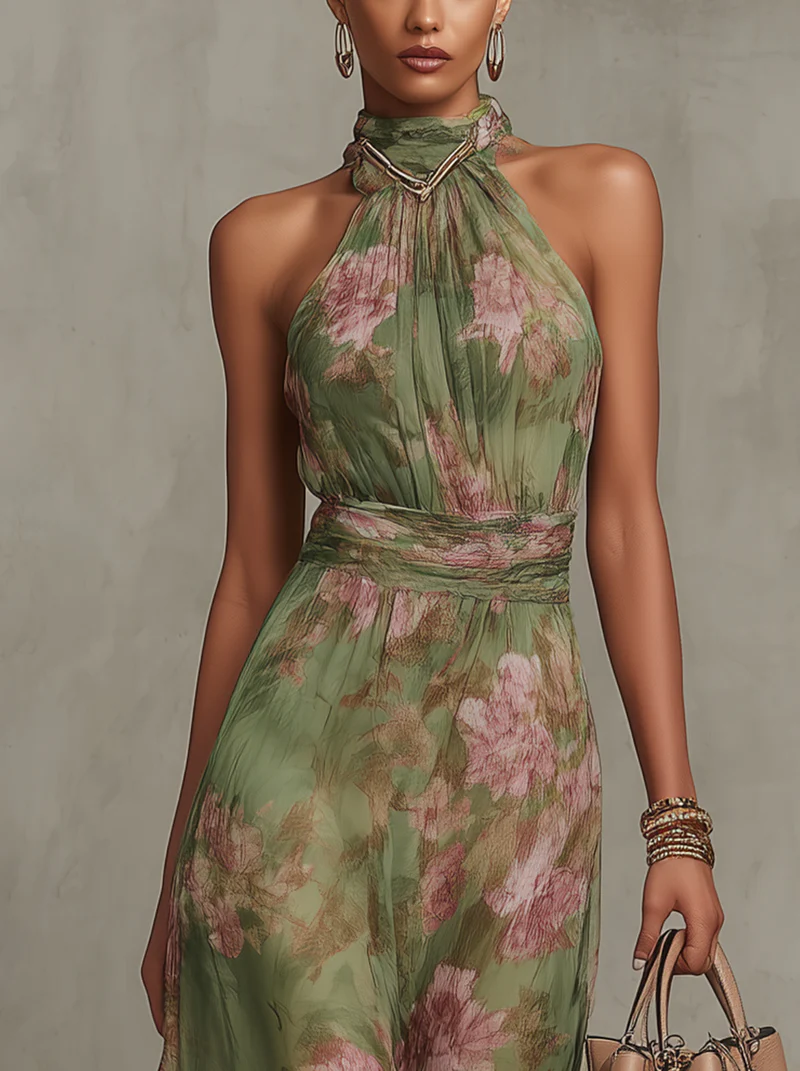 Caroline – Floral Halter Maxi Dress