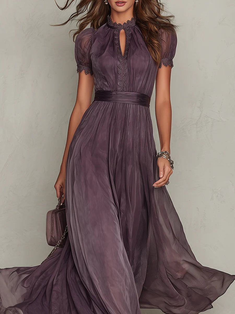 Louise – Lace Trim Keyhole Chiffon Maxi Dress