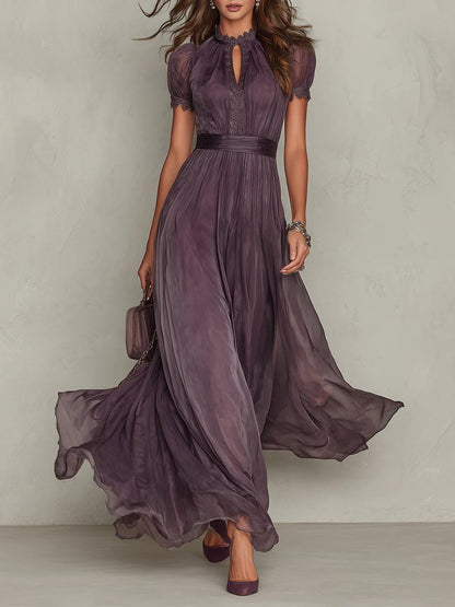 Louise – Lace Trim Keyhole Chiffon Maxi Dress