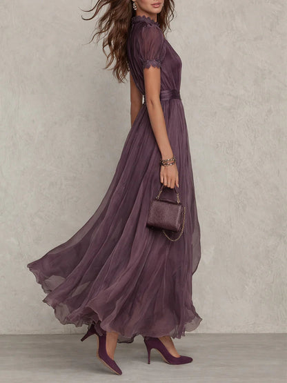 Louise – Lace Trim Keyhole Chiffon Maxi Dress