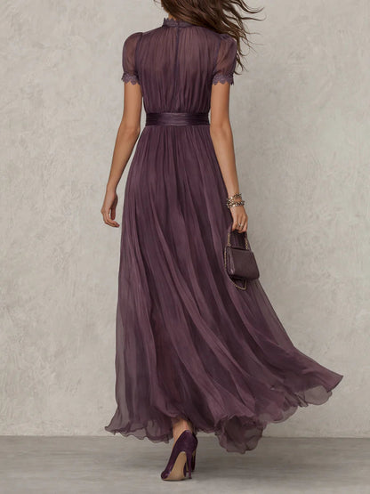 Louise – Lace Trim Keyhole Chiffon Maxi Dress