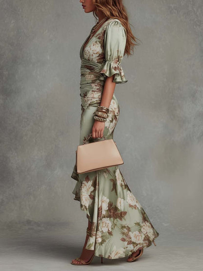 Kerry | Ruched Floral Slit Dress