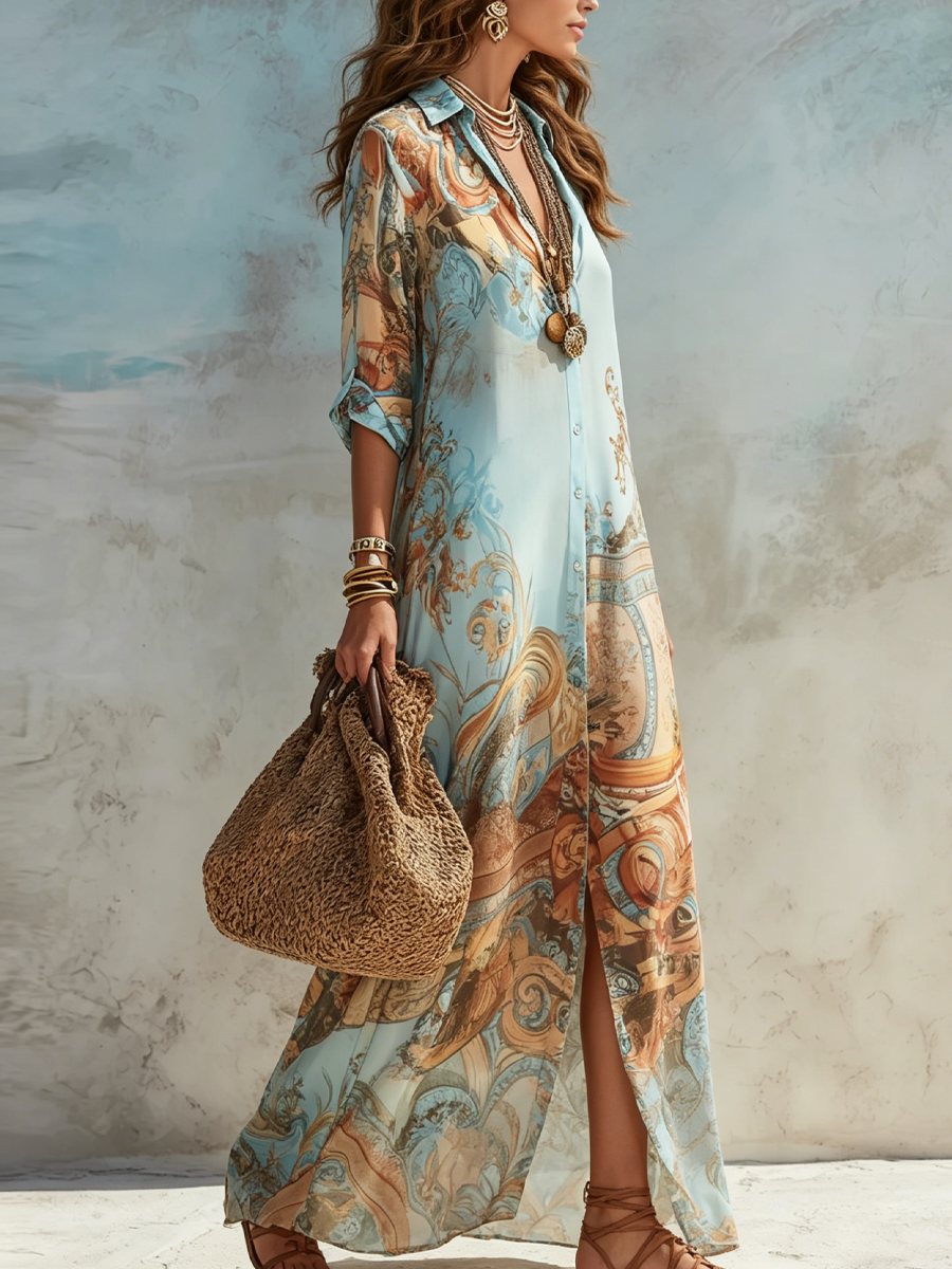 Paula – Printed Shirt Maxi Dress