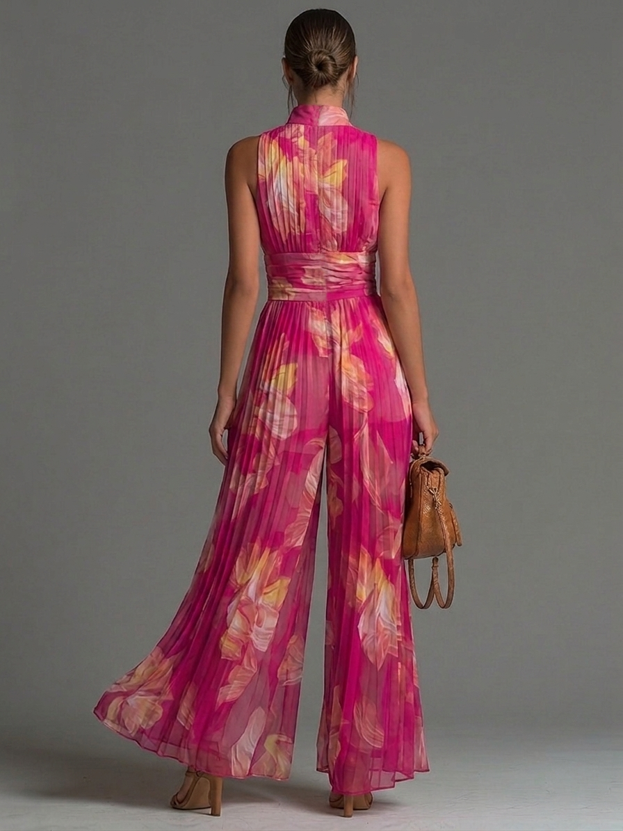 Belinda – Floral Pleated Wide-Leg Jumpsuit