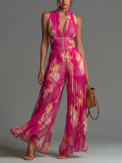 Belinda – Floral Pleated Wide-Leg Jumpsuit