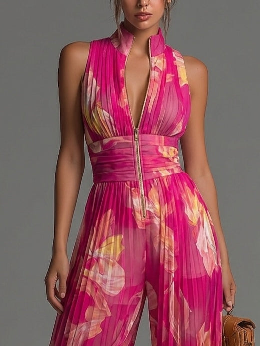 Belinda – Floral Pleated Wide-Leg Jumpsuit