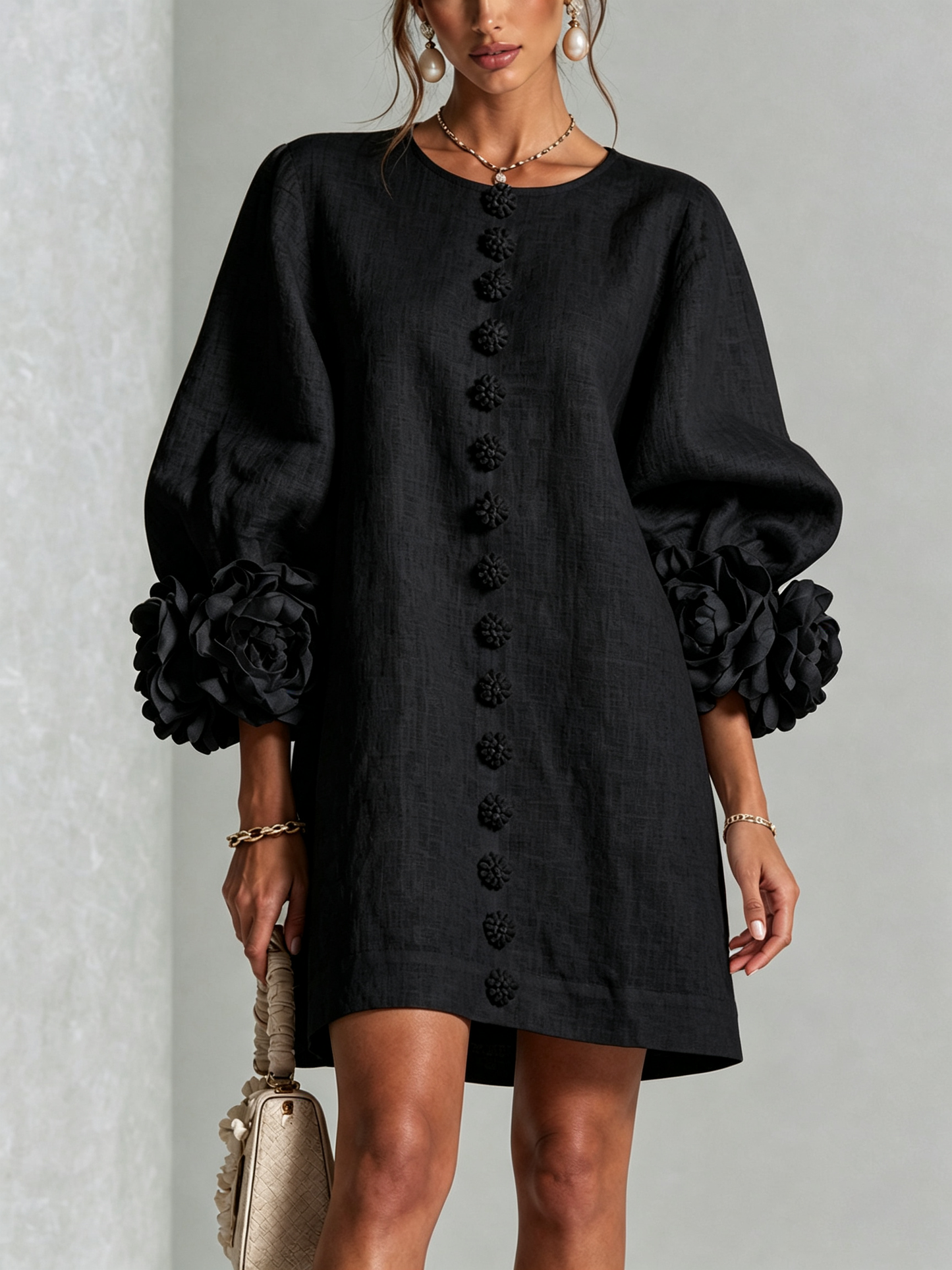 Joanne – Floral Cuff Button-Front Mini Dress