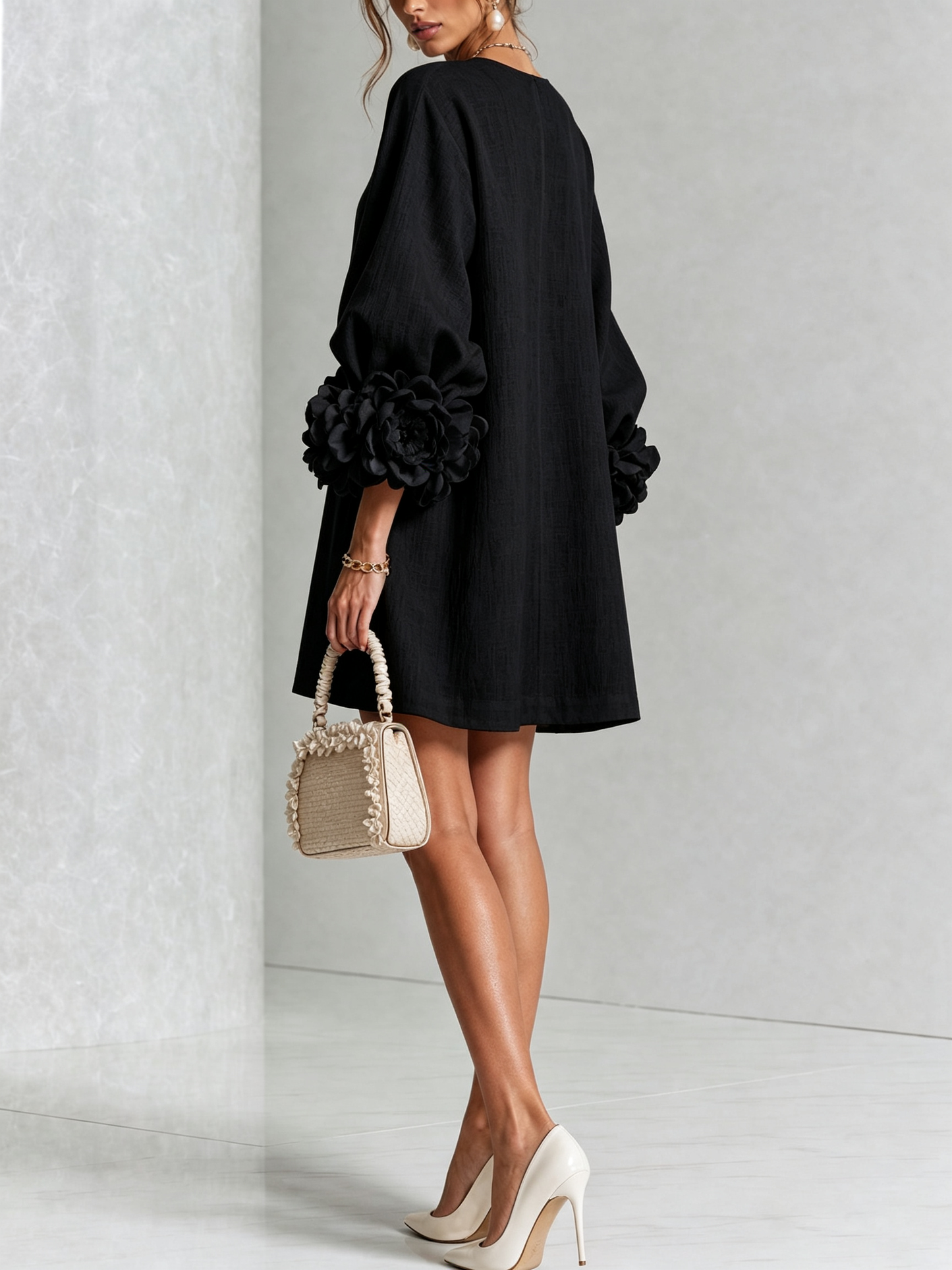 Joanne – Floral Cuff Button-Front Mini Dress