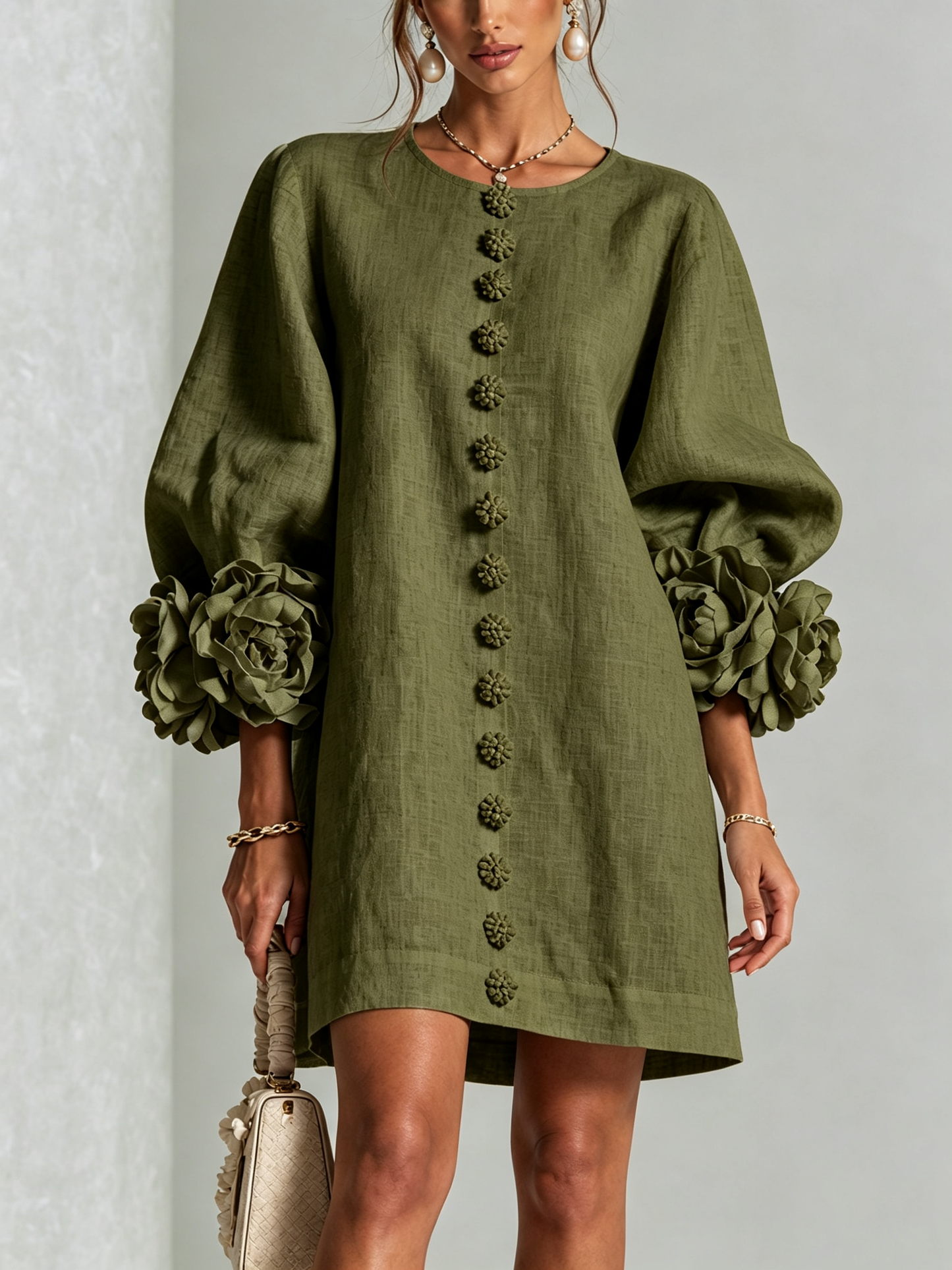 Joanne – Floral Cuff Button-Front Mini Dress