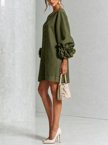 Joanne – Floral Cuff Button-Front Mini Dress