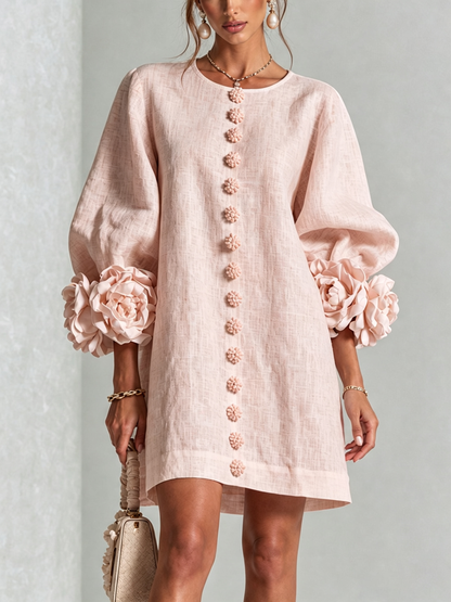 Joanne – Floral Cuff Button-Front Mini Dress