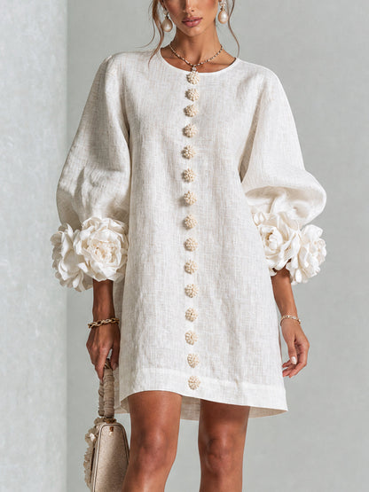Joanne – Floral Cuff Button-Front Mini Dress