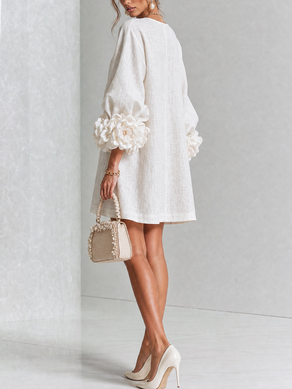 Joanne – Floral Cuff Button-Front Mini Dress