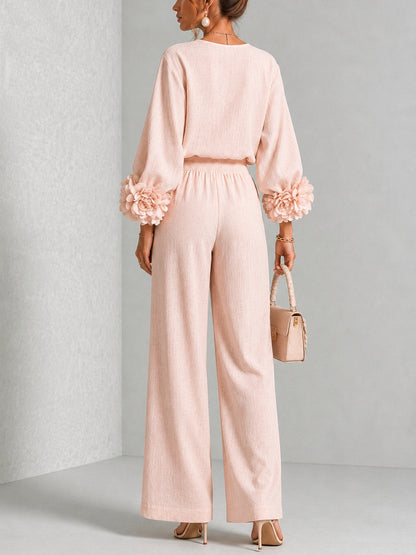 Debra – Linen-Look Set with Floral Cuffs