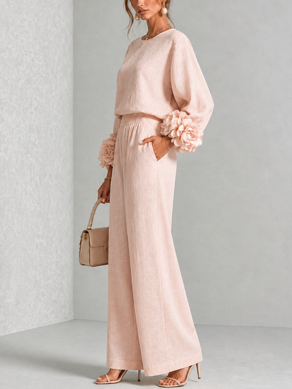 Carol – Floral Cuff Wide-Leg Two-Piece Set