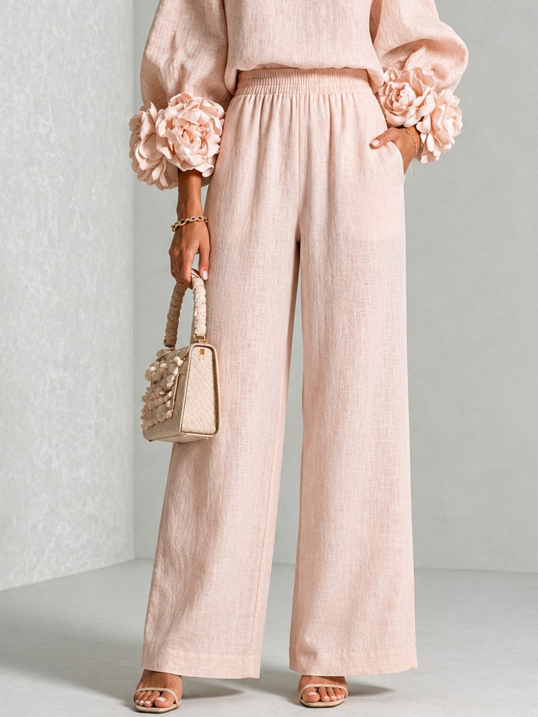 Carol – Floral Cuff Wide-Leg Two-Piece Set