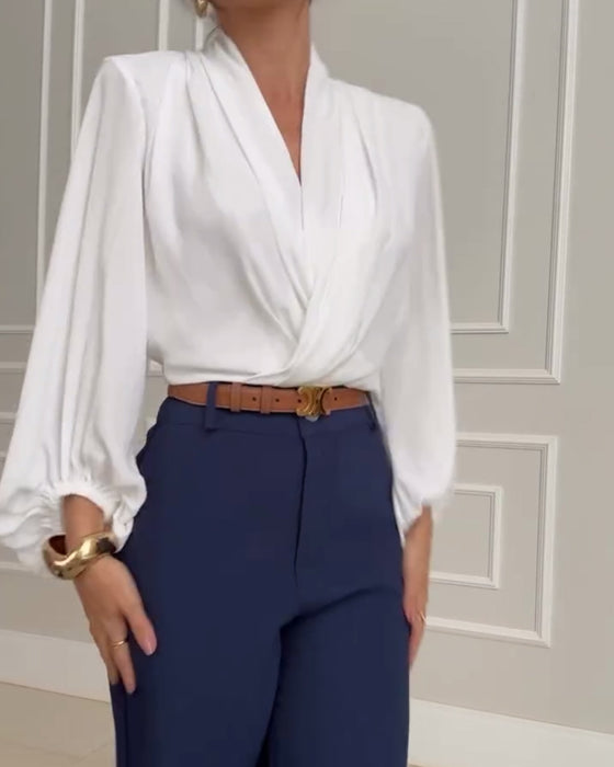 Viola – V-Neck Lantern Sleeve Blouse