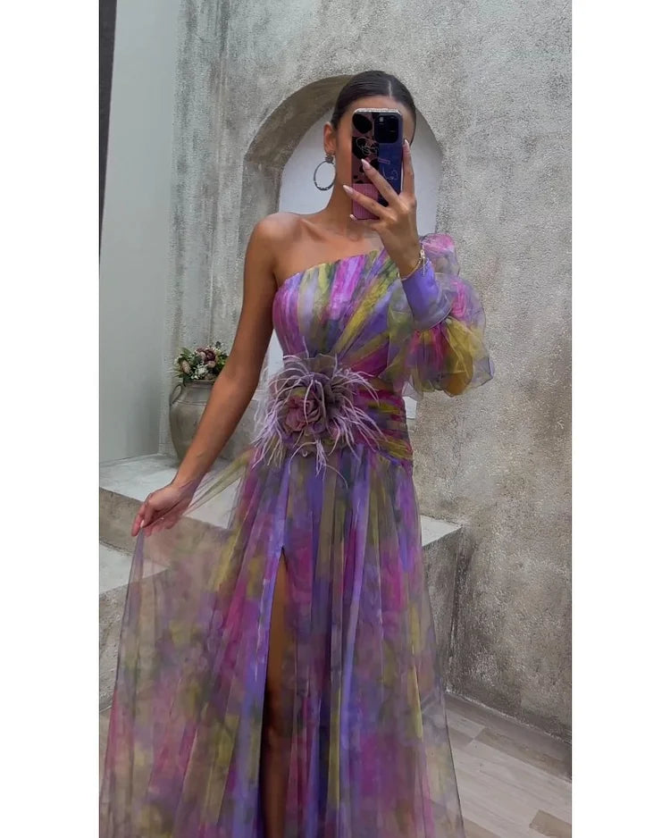 Andra | Asymmetrical One Sleeve Split Dress