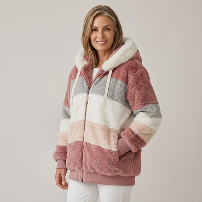 Georgette – Striped Faux Fur Hooded Jacket