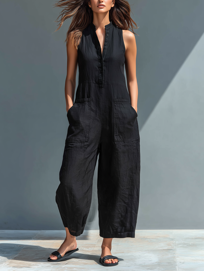 Michelle – Relaxed Linen-Look Sleeveless Jumpsuit