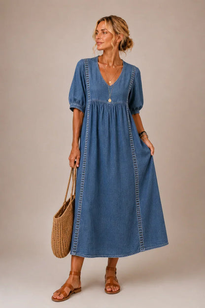Linda – Lace-Trim Relaxed Midi Dress