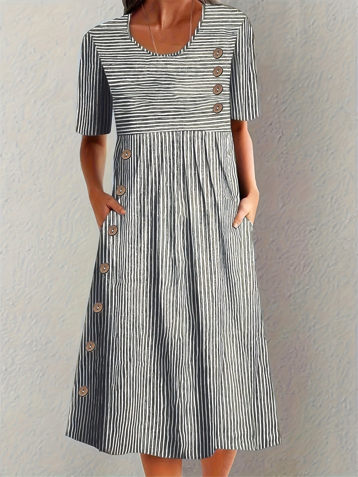 Kay – Striped Button-Detail Midi Dress