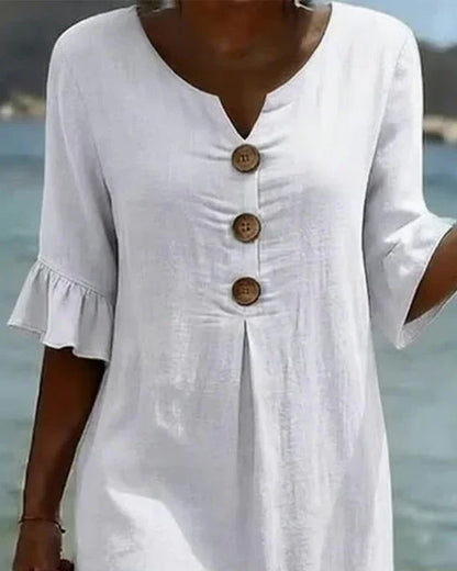 Kara – Relaxed Linen-Look Button Detail Dress