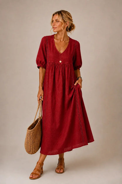 Linda – Lace-Trim Relaxed Midi Dress
