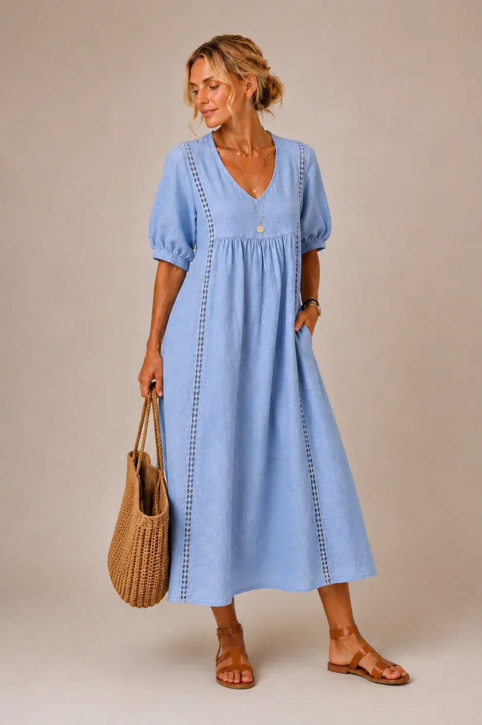 Linda – Lace-Trim Relaxed Midi Dress