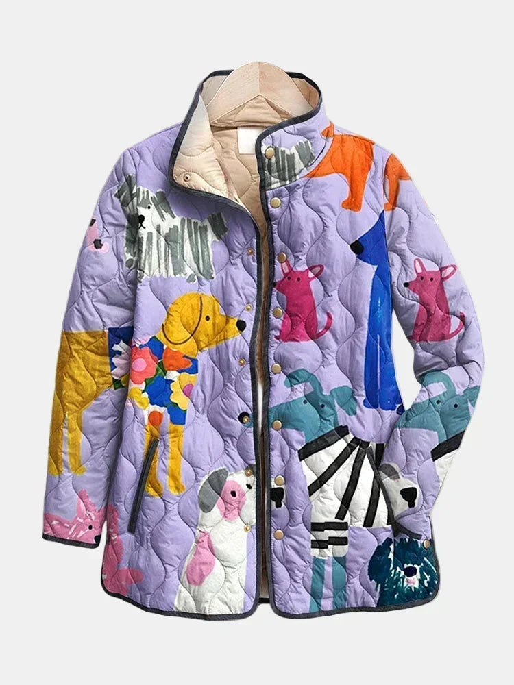 Deborah – Quilted Jacket with Playful Dog Print