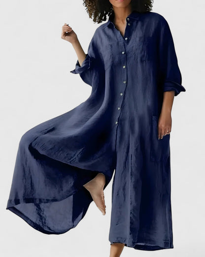 Kate – Linen-Look Button-Down Midi Dress