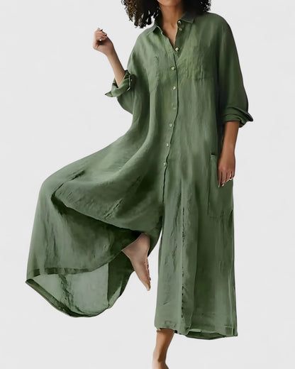 Kate – Linen-Look Button-Down Midi Dress