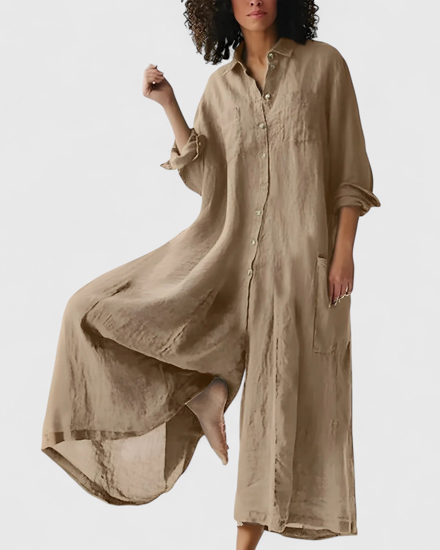 Kate – Linen-Look Button-Down Midi Dress