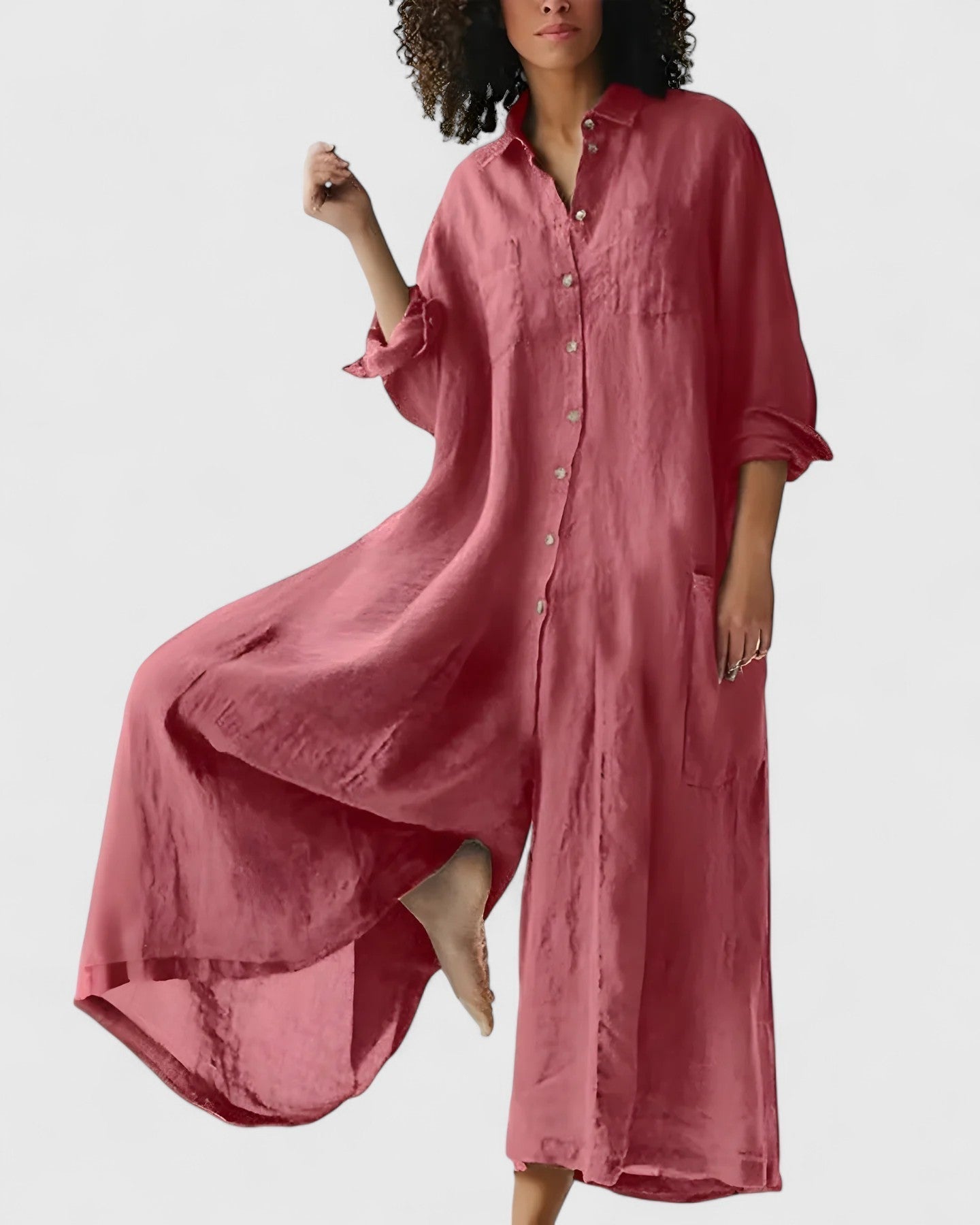 Kate – Linen-Look Button-Down Midi Dress