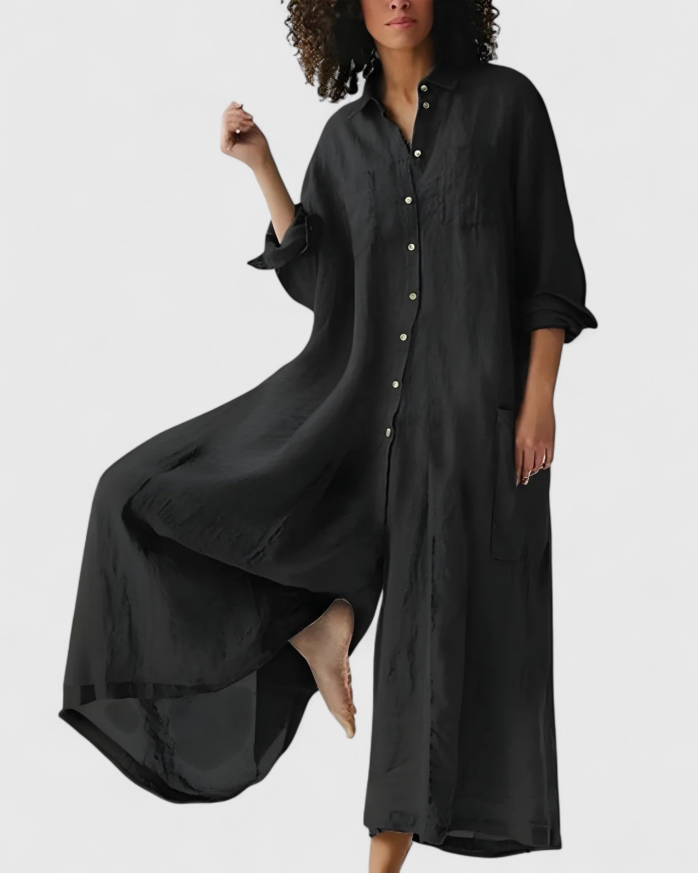 Kate – Linen-Look Button-Down Midi Dress
