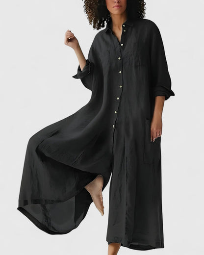 Kate – Linen-Look Button-Down Midi Dress