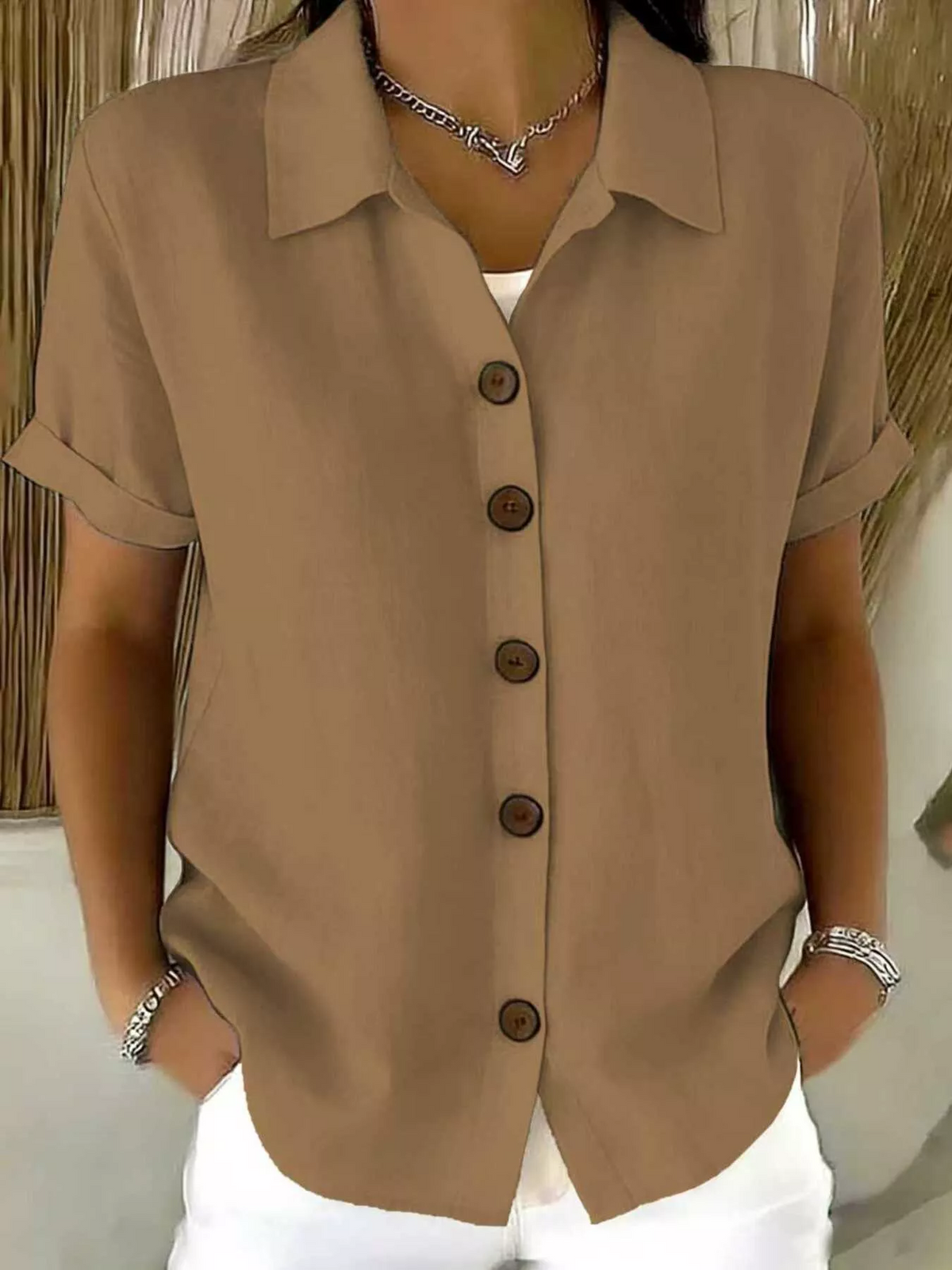 Melanie – Classic Button-Front Woven Shirt