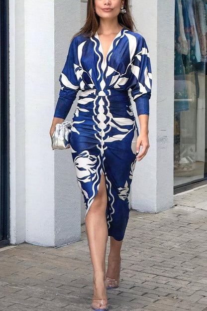 Elaina | Sun Escape Unique Print Dolman Midi Dress