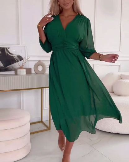 Emmaline | V-Neck Solid Colour Waist Dress