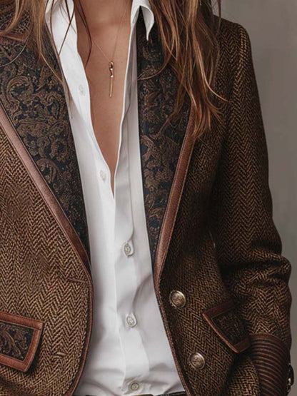 Carleen – Herringbone Blazer with Printed Panels