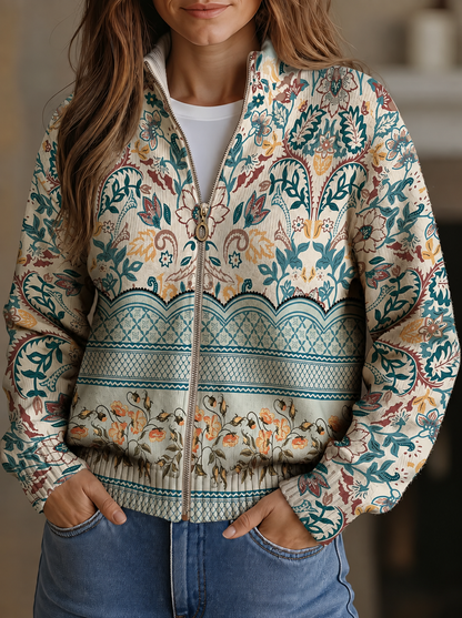 Lillian – Botanical Print Zip-Up Jacket