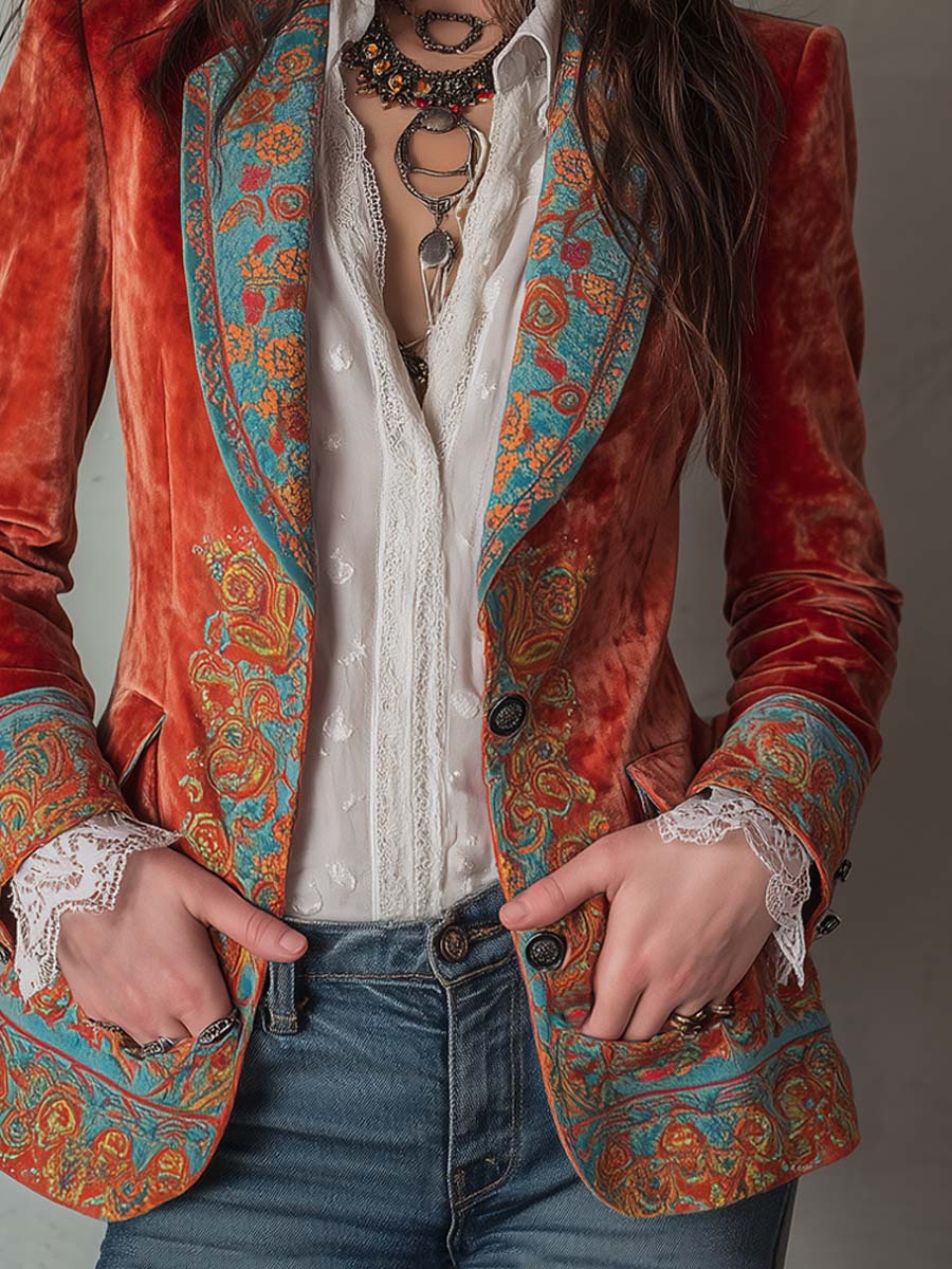 Margarita – Velvet Paisley Print Blazer