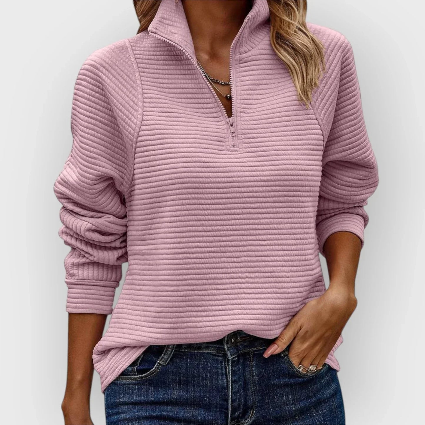 Lindsey – Half-Zip Ribbed Pullover Sweatshirt