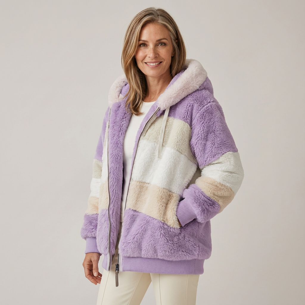 Georgette – Striped Faux Fur Hooded Jacket