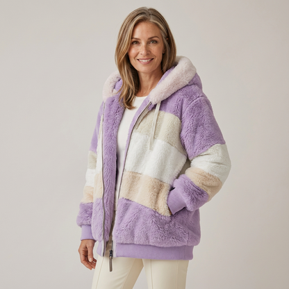 Georgette – Striped Faux Fur Hooded Jacket