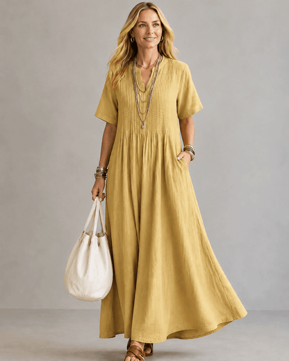 Pamela – Pleated V-Neck Maxi Dress