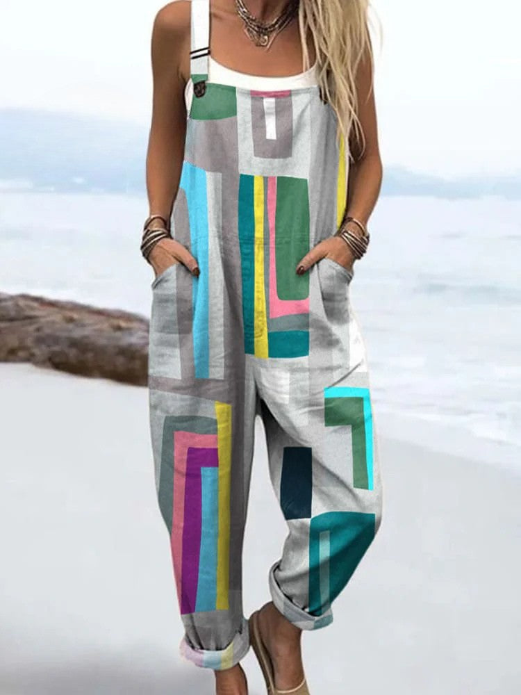 Rachael – Geometric Print Relaxed Overalls